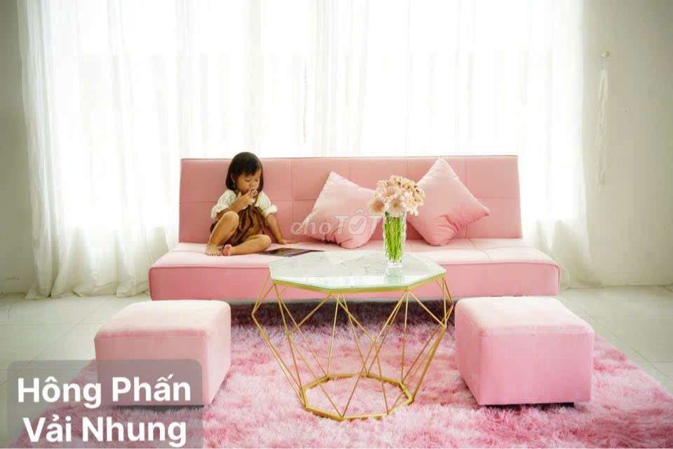Bộ sofa giường Vải nhung Hồng phấn. Mua bán Giường, chăn ga gối nệm tại Quận Thốt Nốt Cần Thơ được đăng bởi Vựa Mèo Xinh giá luôn rẻ  bhsk  tốt  hình 1