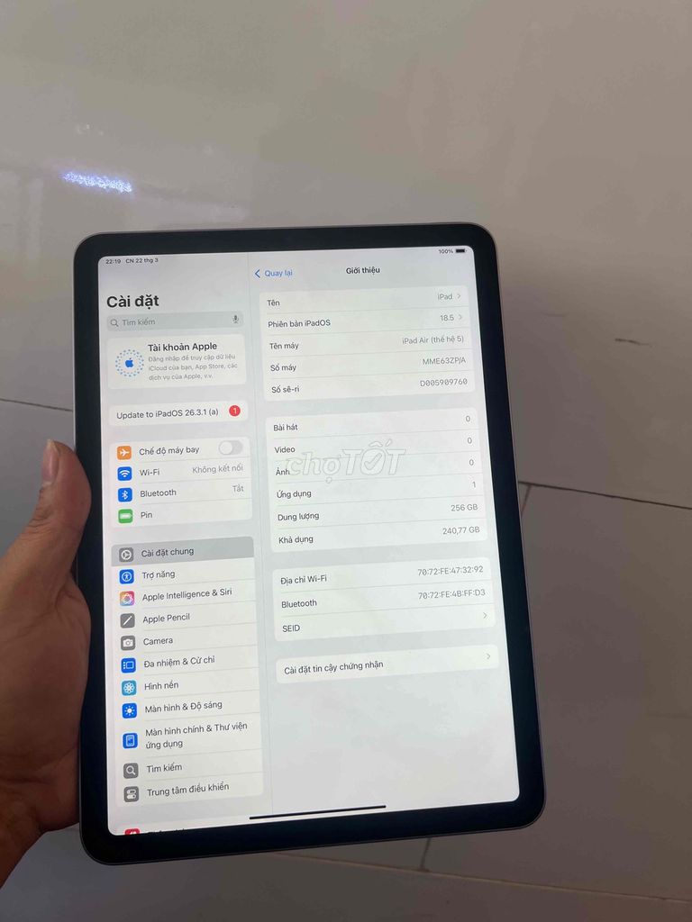 Apple iPad Air 256GB Xám 99%. Mua bán Máy tính bảng tại Quận Tân Phú Tp Hồ Chí Minh được đăng bởi Pham Tâm hình 1