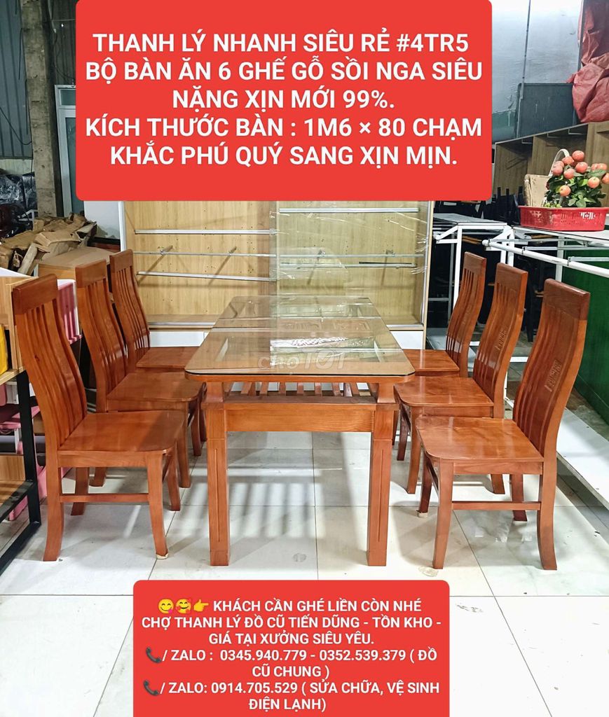 THANH LÝ NHANH BỘ BÀN ĂN GỖ SỒI NGA MỚI KENG. Mua bán Bàn ghế tại Thành phố Đồng Xoài Bình Phước được đăng bởi CHỢ ĐỒ CŨ TIẾN DŨNG hình 1