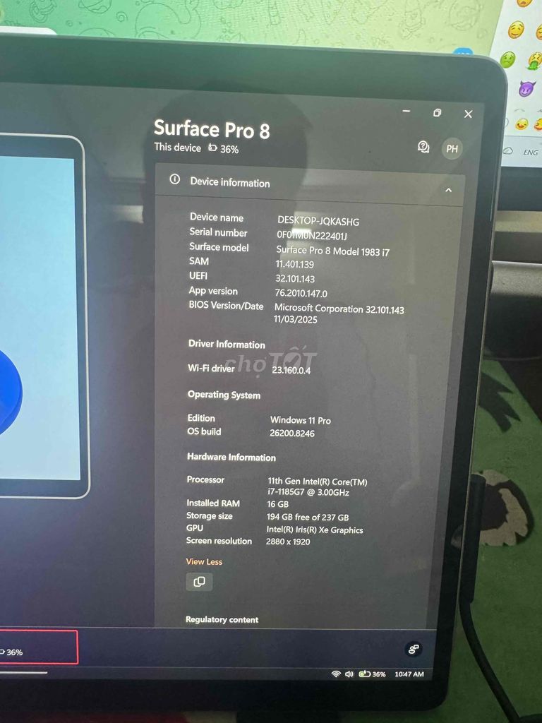 Microsoft Surface Pro 8 i7 16GB/256GB. Mua bán Laptop tại Quận Hoàn Kiếm Hà Nội được đăng bởi Tyts Tyts hình 1