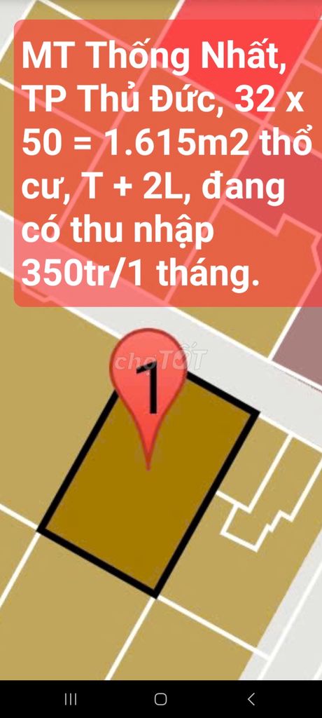 Bán BT, đang có thu nhập 350tr/1 tháng, MT Thống Nhất, Bình Thọ, TĐ