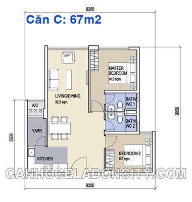 Căn hộ 2 phòng ngủ Tân Phú full nội thất