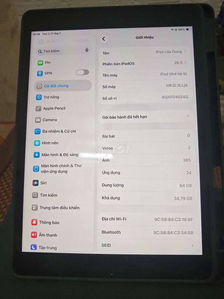 Apple iPad (thế hệ 9) 64GB Như mới. Mua bán Máy tính bảng tại Quận Thanh Xuân Hà Nội được đăng bởi Lê V Dũng hình 1