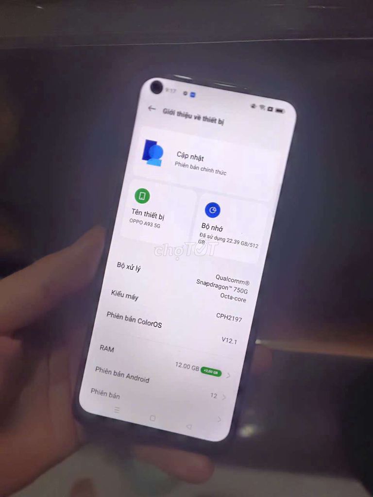 Oppo A93s chíp Snapdragon 12/512 như hình. Mua bán Điện thoại tại Quận 12 Tp Hồ Chí Minh được đăng bởi MitPhôn hình 1