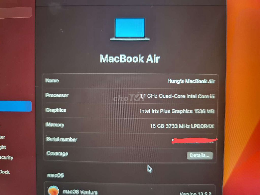 Macbook air 2020 i5 16gb 256gb