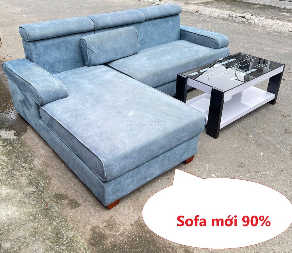 Bán rẻ Bộ Ghế sofa góc L, sofa chữ L bọc vải xanh