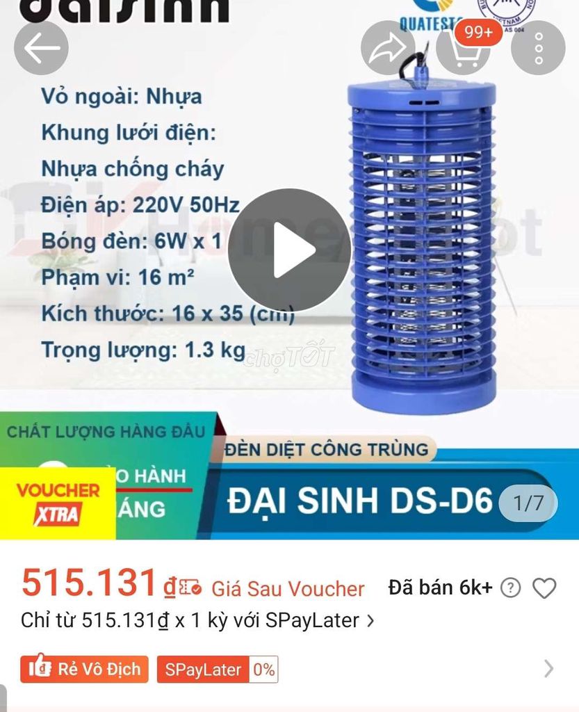 Đèn diệt côn trùng Daisinh DS-D6. Mua bán Đèn tại Quận Thanh Khê Đà Nẵng được đăng bởi tung hình 1
