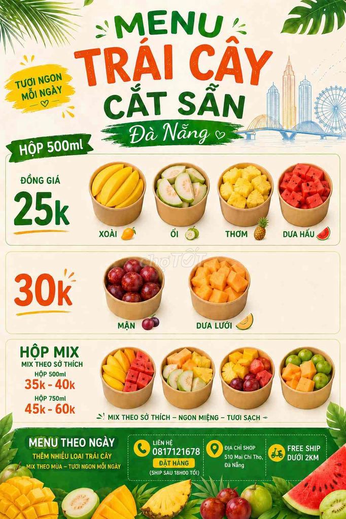 Trái cây cắt sẵn Đà Nẵng. Mua bán Đồ ăn, thực phẩm và các loại khác tại Quận Cẩm Lệ Đà Nẵng được đăng bởi Hồ Thị Thanh Huyền hình 1