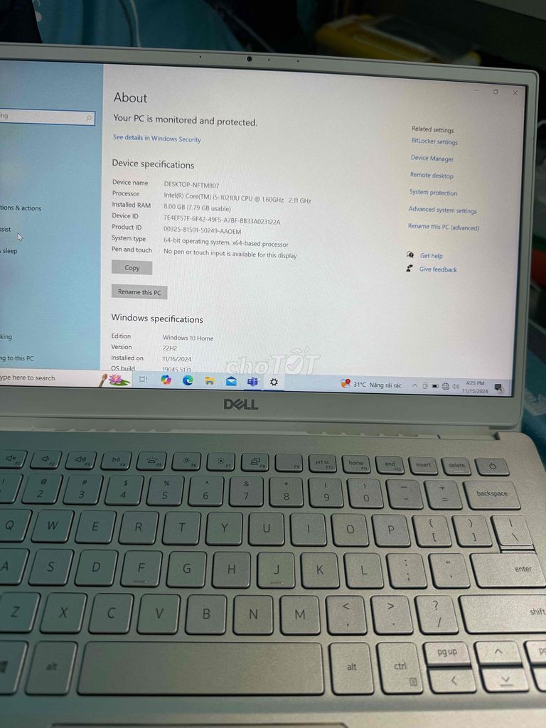 Dell Inspiron 5391 ( i5-10210U/8gb/256gb ) mới 98%