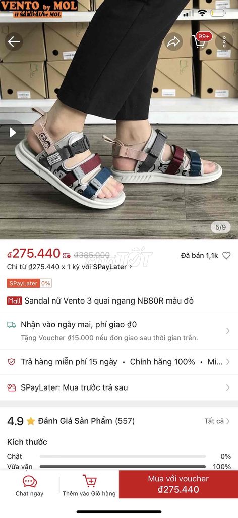 Giày sandan chính hãng ventoo size 35 36