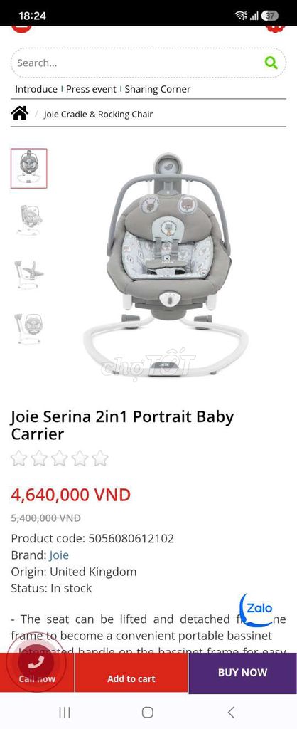 Ghế rung Joie Serina 2in1 Xám Vương quốc Anh. Mua bán Mẹ và bé tại Huyện Gia Lâm Hà Nội được đăng bởi Gokalp Erbuga hình 1