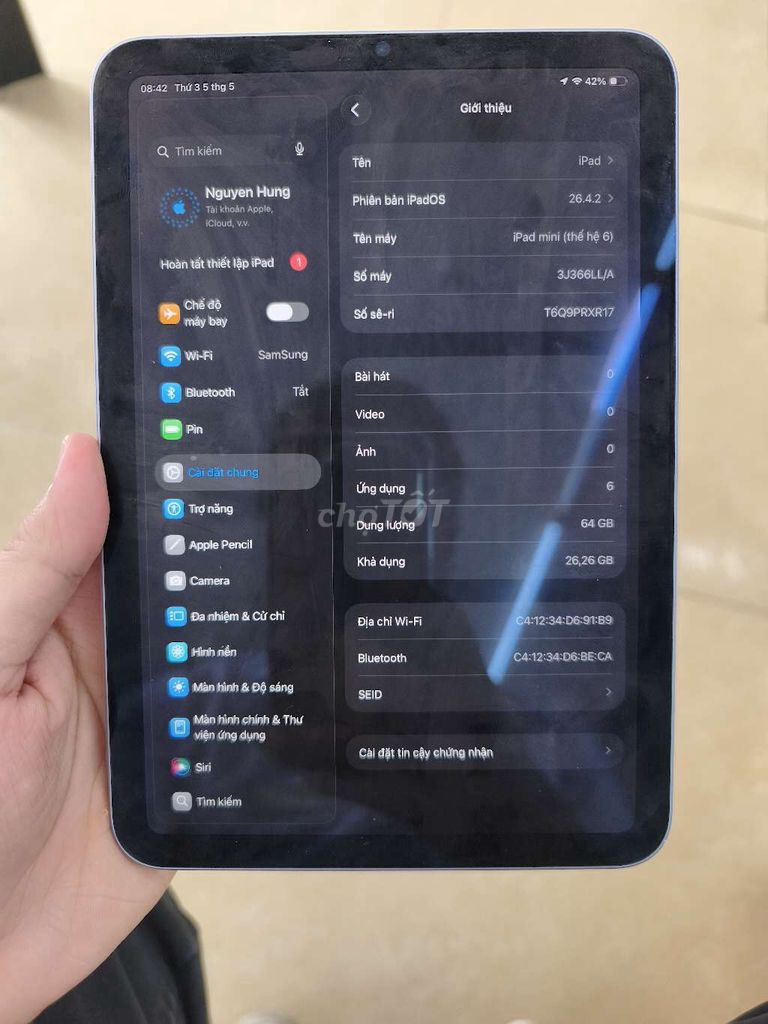 iPad mini 6 wifi zin ko lỗi. Mua bán Máy tính bảng tại Quận Hà Đông Hà Nội được đăng bởi Tên chưa cung cấp hình 1