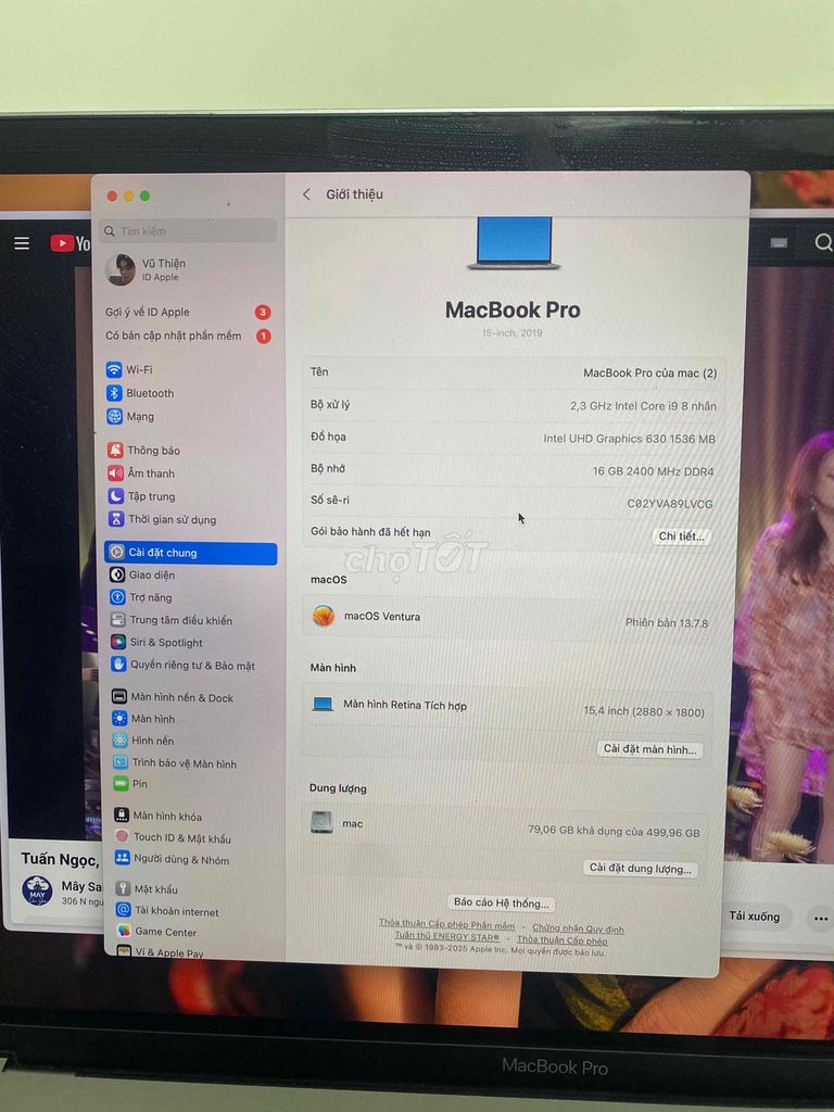 Apple MacBook Pro i9 15 inch 16GB/512GB. Mua bán Laptop tại Quận Gò Vấp Tp Hồ Chí Minh được đăng bởi Thiện Vũ hình 1