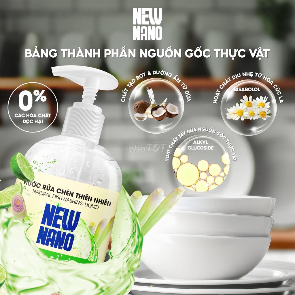Nước rửa chén New Nano Trà xanh - Quế. Mua bán Thiết bị vệ sinh, nhà tắm tại Thành phố Vũng Tàu Bà Rịa - Vũng Tàu được đăng bởi Nano Viet hình 1