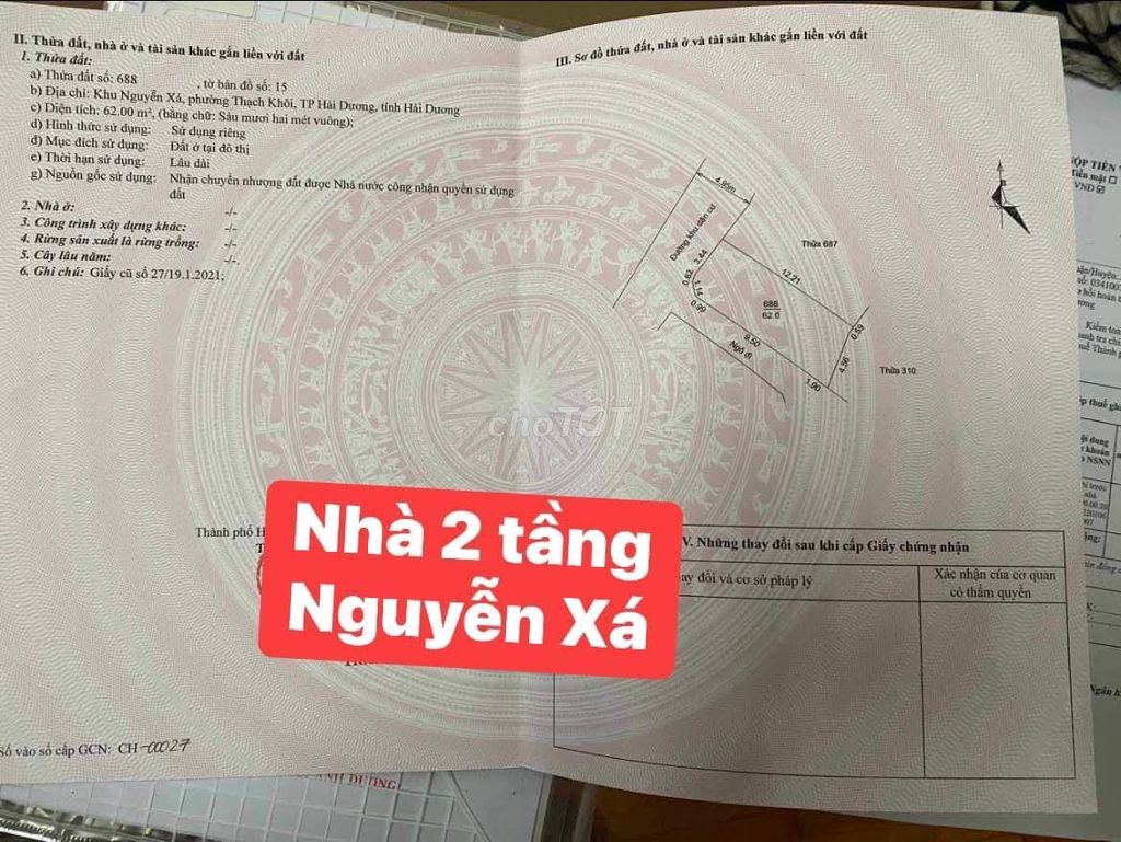  bán đất trên đất có nhà 2 tầng tại ngõ KDC Nguyễn Xá cạnh 