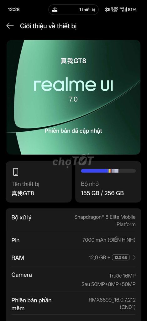 Realme GT8 Xám 256GB 12GB Snapdragon 8 Elite. Mua bán Điện thoại tại Thành phố Bà Rịa Bà Rịa - Vũng Tàu được đăng bởi Thanh Lý Net hình 1