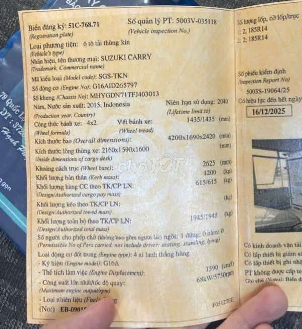 Bán gấp suzuki 600kg đời 2015 thùng kín 2m2. Mua bán Xe tải, xe ben tại Thành phố Thuận An Bình Dương được đăng bởi Xe tải Bình Dương hình 8