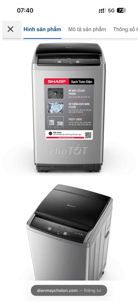 Máy giặt Sharp 7.5kg cửa trên. Mua bán Máy giặt tại Quận Ngũ Hành Sơn Đà Nẵng được đăng bởi Mỹ Diễm hình 1
