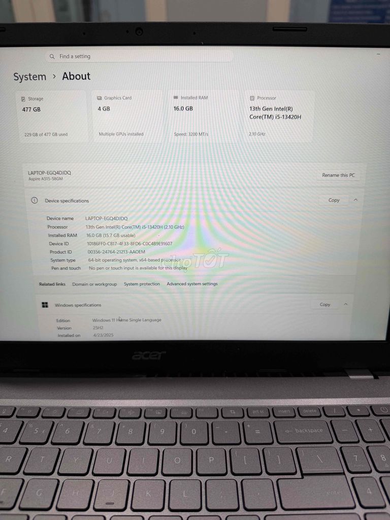Acer Aspire A315-58GM i5-13420H 16GB/477GB. Mua bán Laptop tại Quận 10 Tp Hồ Chí Minh được đăng bởi Nguyễn Lý hình 1