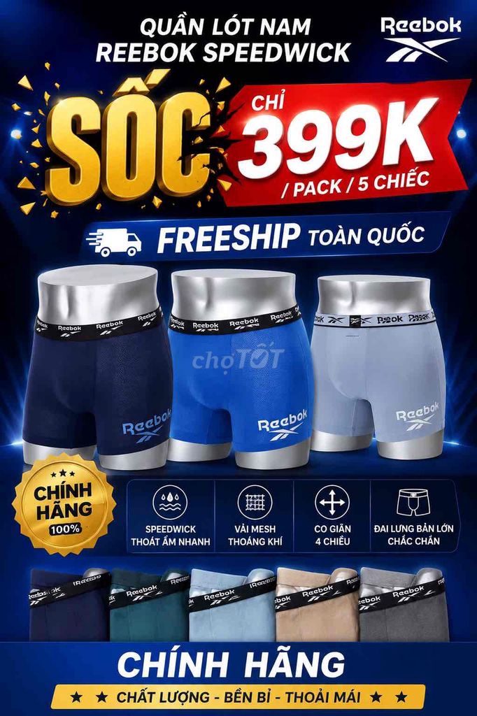 Quần lót nam REEBOK chính hãng – 399K/Pack 5 chiếc. Mua bán Quần áo tại Quận Thanh Xuân Hà Nội được đăng bởi Ũn Un Shop hình 1