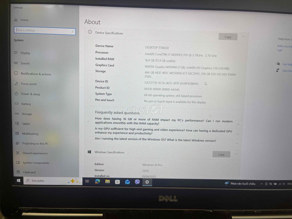 Precision 7510 i7, RAM 16GB, SSD 256GB, HDD 500GB. Mua bán Laptop tại Quận Hai Bà Trưng Hà Nội được đăng bởi Trần Đình Trung hình 1