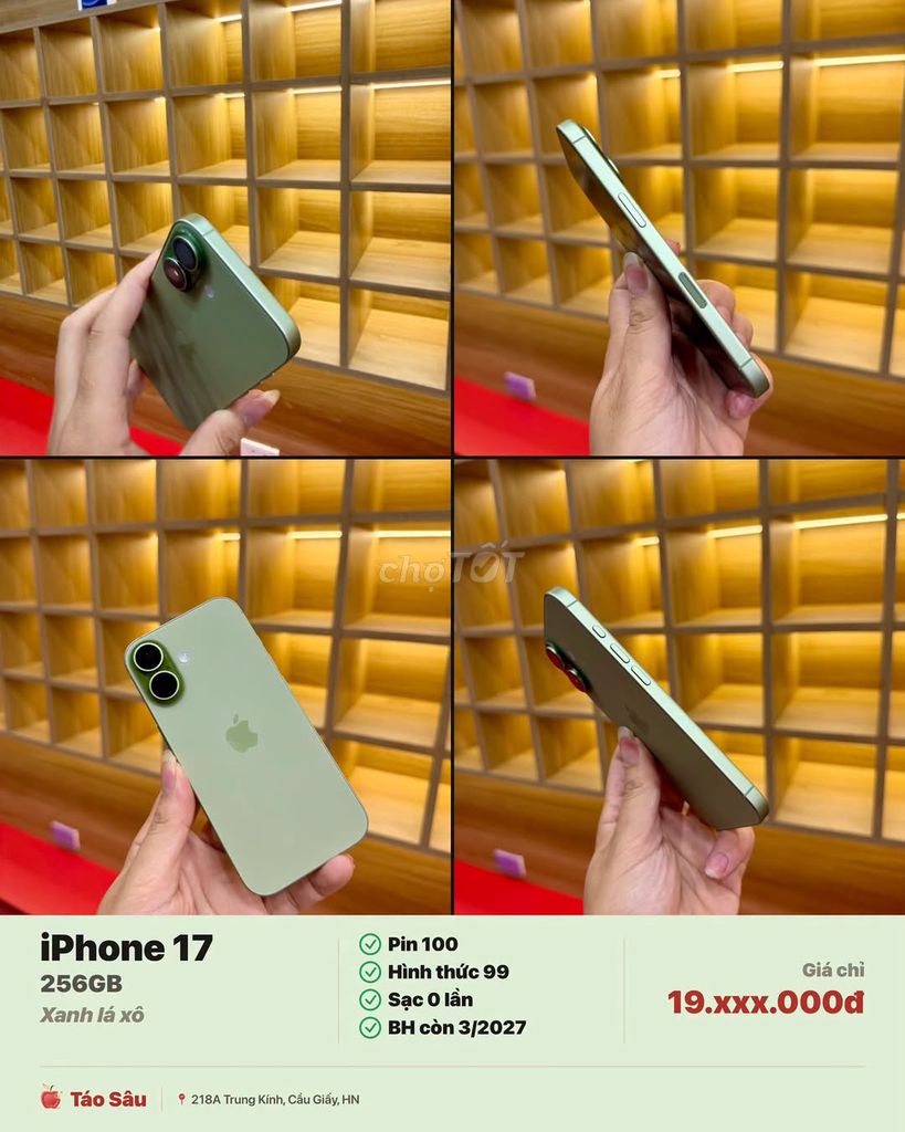 Apple iPhone 17 256GB Xanh lá xô Mới 99%. Mua bán Điện thoại tại Quận Cầu Giấy Hà Nội được đăng bởi Hội Đồ Điện Tử hình 1
