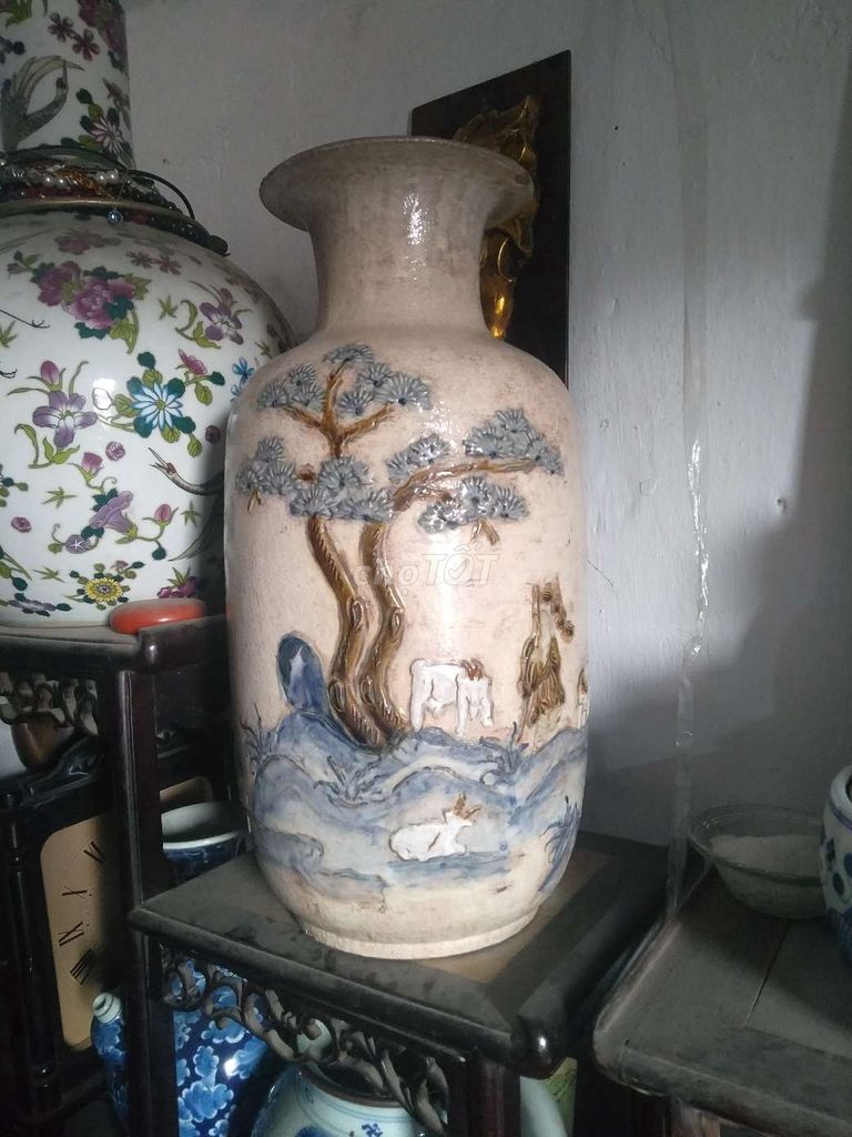 Bình gốm Bát Tràng Cổ Trắng ngà, xanh. Mua bán Đồ sưu tầm, đồ cổ tại Quận Hoàng Mai Hà Nội được đăng bởi Lê Sỹ Anh hình 1