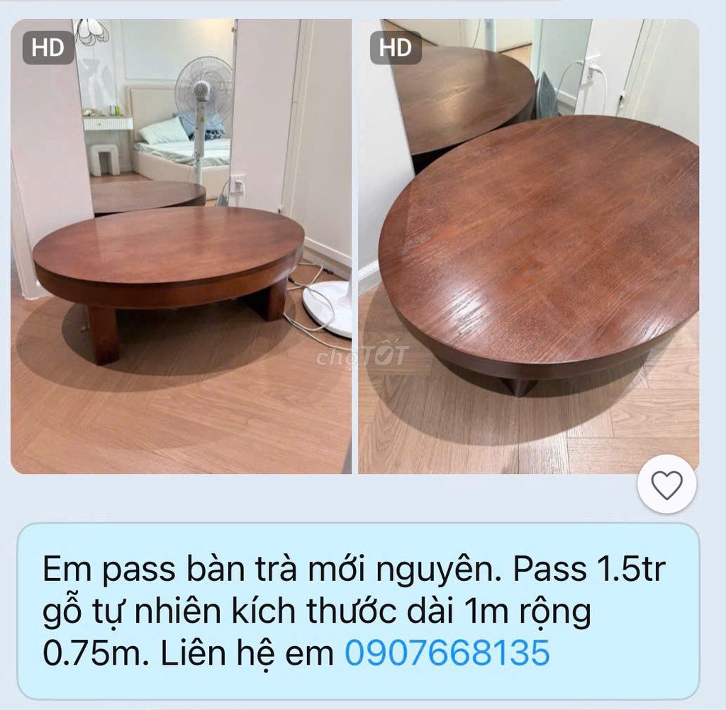 Bàn trà Gỗ tự nhiên 1m x 0.75m Mới. Mua bán Bàn ghế tại Quận Nam Từ Liêm Hà Nội được đăng bởi Tuyên Thanh hình 1