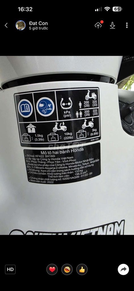 cần bán xe sh160 như hình. Mua bán Xe máy tại Quận Bình Thuỷ Cần Thơ được đăng bởi đỗ Văn Định  hình 4