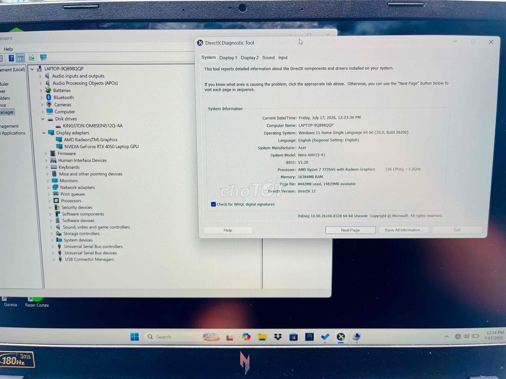 Acer Nitro V15 R7 7735HS 16GB/512GB RTX 4050. Mua bán Laptop tại Quận Gò Vấp Tp Hồ Chí Minh được đăng bởi HQ1986 Thanh Lý Cầm Đồ hình 1