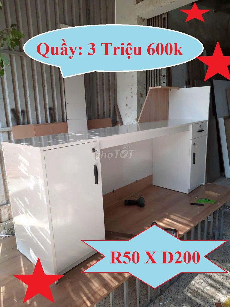 QUẦY LỄ TÂN 50X200X110CM CÓ HỘC TỦ ĐÓNG 3 NGÀY . Mua bán Tủ, kệ gia đình tại Quận Gò Vấp Tp Hồ Chí Minh được đăng bởi  NỘI THẤT GIÁ XƯỞNG TPHCM hình 1