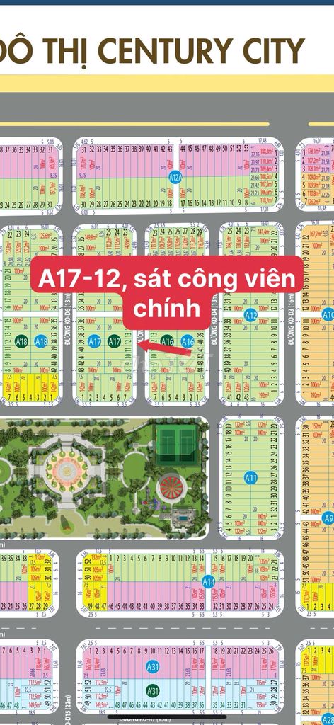 Century City - A17 ô 12 sát công viên 2ha, giá 1ty650, long thành