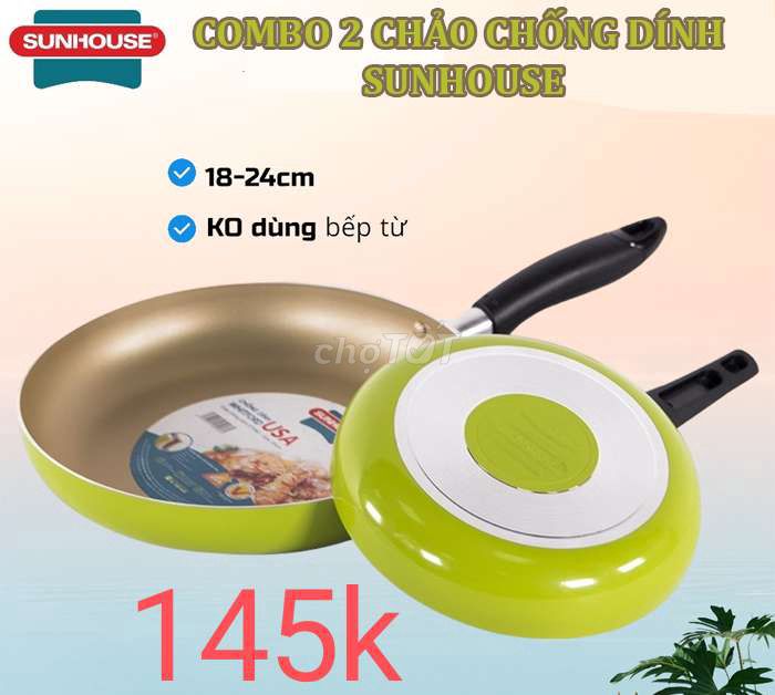 COMBO 2 CHẢO CHỐNG DÍNH SUNHOUSE CHÍNH HÃNG.