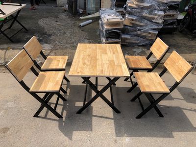 bàn ghế quán ăn xếp gọn sắt gỗ giá rẻ thanh lý 8bộ