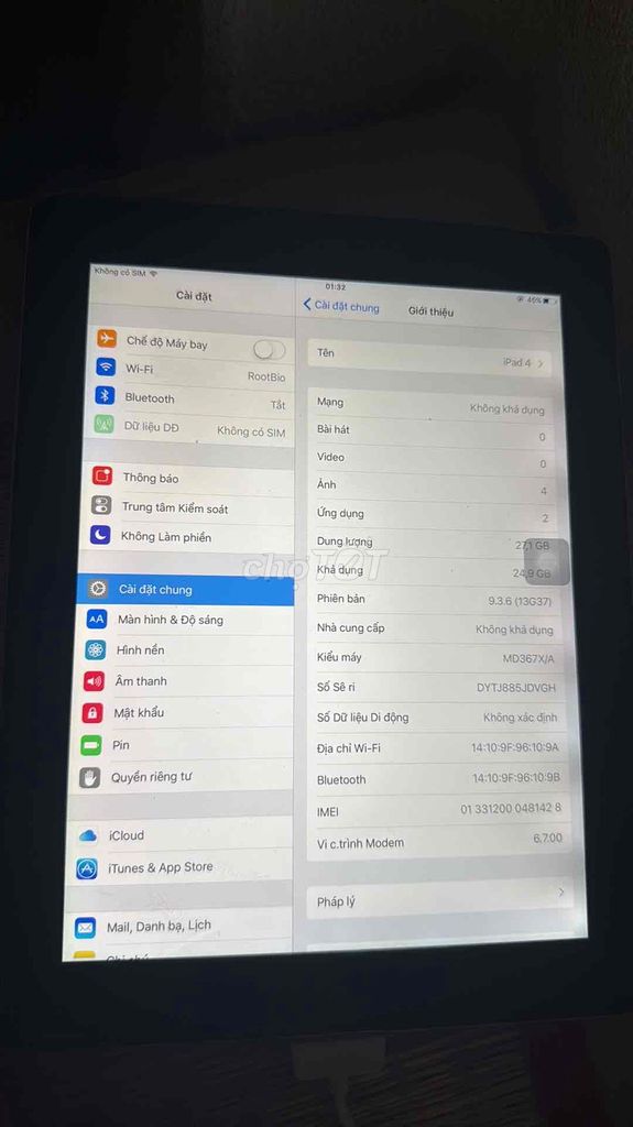 Apple iPad 4 27.1GB 9.3.6. Mua bán Máy tính bảng tại Huyện Bình Chánh Tp Hồ Chí Minh được đăng bởi Ha hình 1
