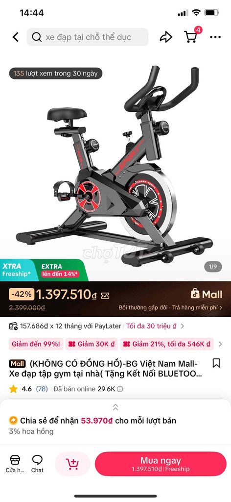 Xe đạp tập thể dục. Mua bán Đồ thể thao, Dã ngoại tại Thành phố Bà Rịa Bà Rịa - Vũng Tàu được đăng bởi phùng thị ngọc vân hình 1