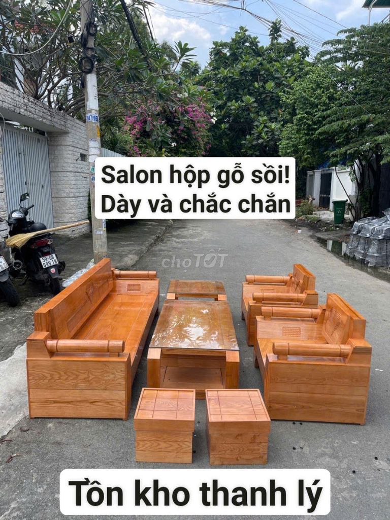 Bộ salon gỗ sồi Hộp+ dày và chắc chắn