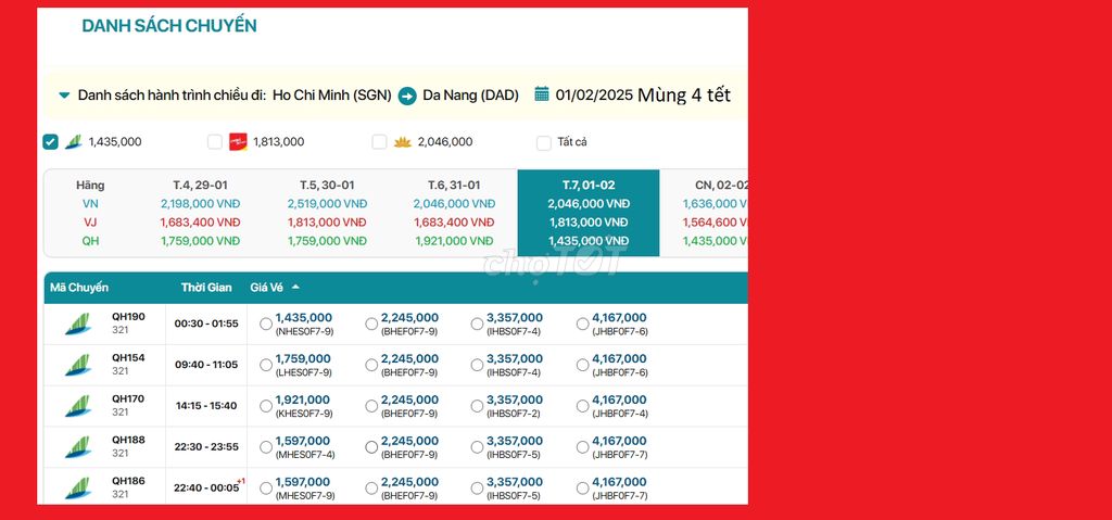 Hồ Chí Minh - Đà Nẵng  01/02/2025 Mùng 4 tết