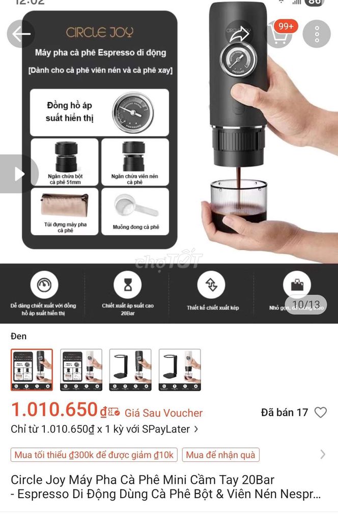 Máy pha cà phê Circle Joy Espresso di động Đen. Mua bán Bếp, lò, đồ điện nhà bếp tại Huyện Hoài Đức Hà Nội được đăng bởi Phùng Cao hình 1