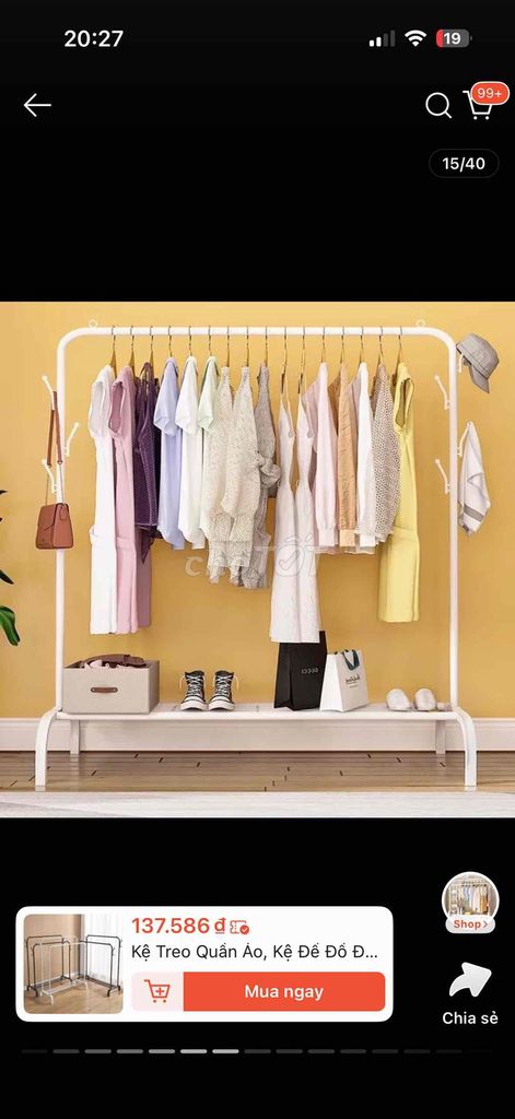 Kệ treo quần áo kim loại Trắng. Mua bán Tủ, kệ gia đình tại Quận Cầu Giấy Hà Nội được đăng bởi Abbie hình 1