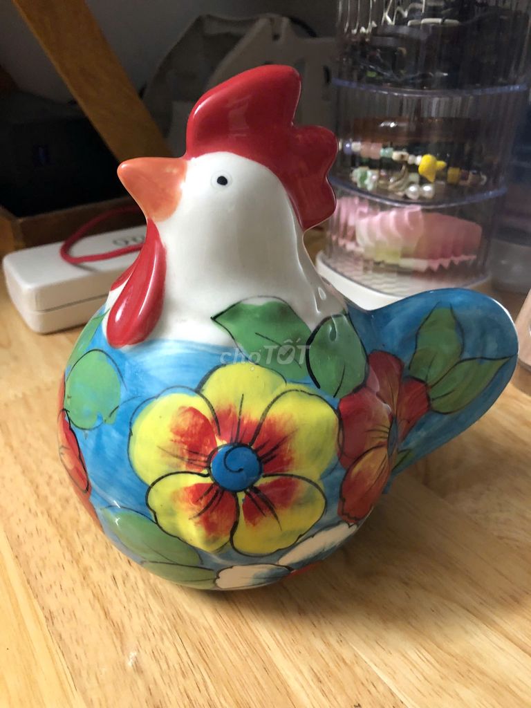 Gà gốm hoa trang trí