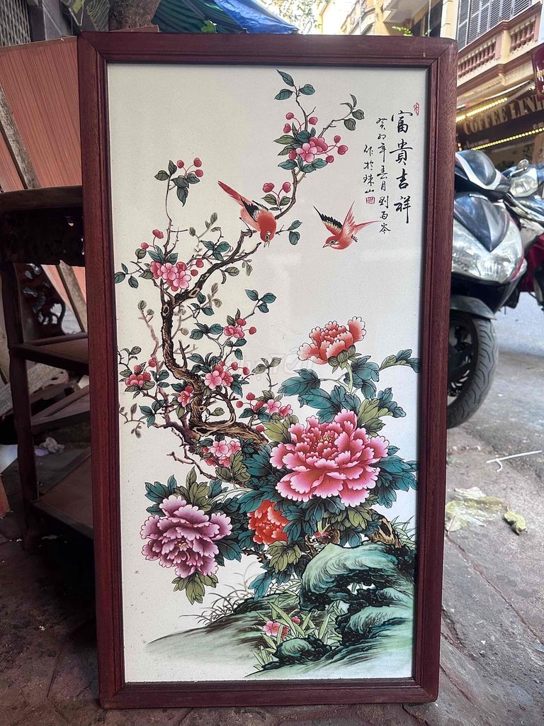 tranh mẫu đơn kt 86x46cm