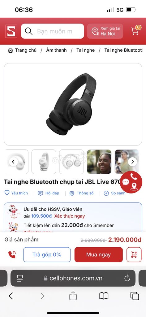 Tai nghe Bluetooth JBL LIVE 670NC Đen. Mua bán Tivi, Âm thanh tại Quận Thanh Xuân Hà Nội được đăng bởi Duy Nguyen hình 1