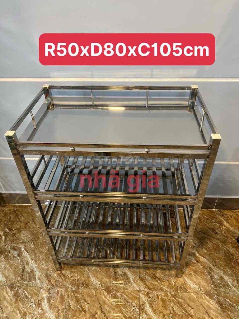 THANH LÝ KỆ INOX 4 TẦNG HÀNG GIA CÔNG  50x80CM. Mua bán Dụng cụ nhà bếp tại Huyện Củ Chi Tp Hồ Chí Minh được đăng bởi  INOX NHÃ GIA 218 hình 1
