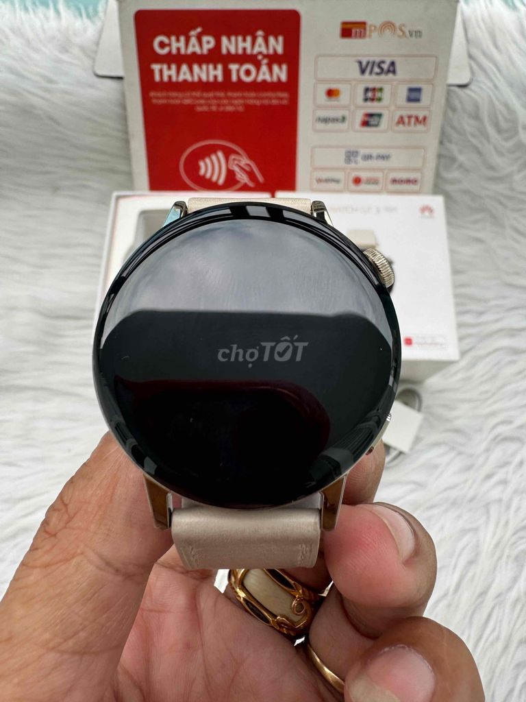 Huawei GT3 42mm bản Gold dây da trắng full box 98%