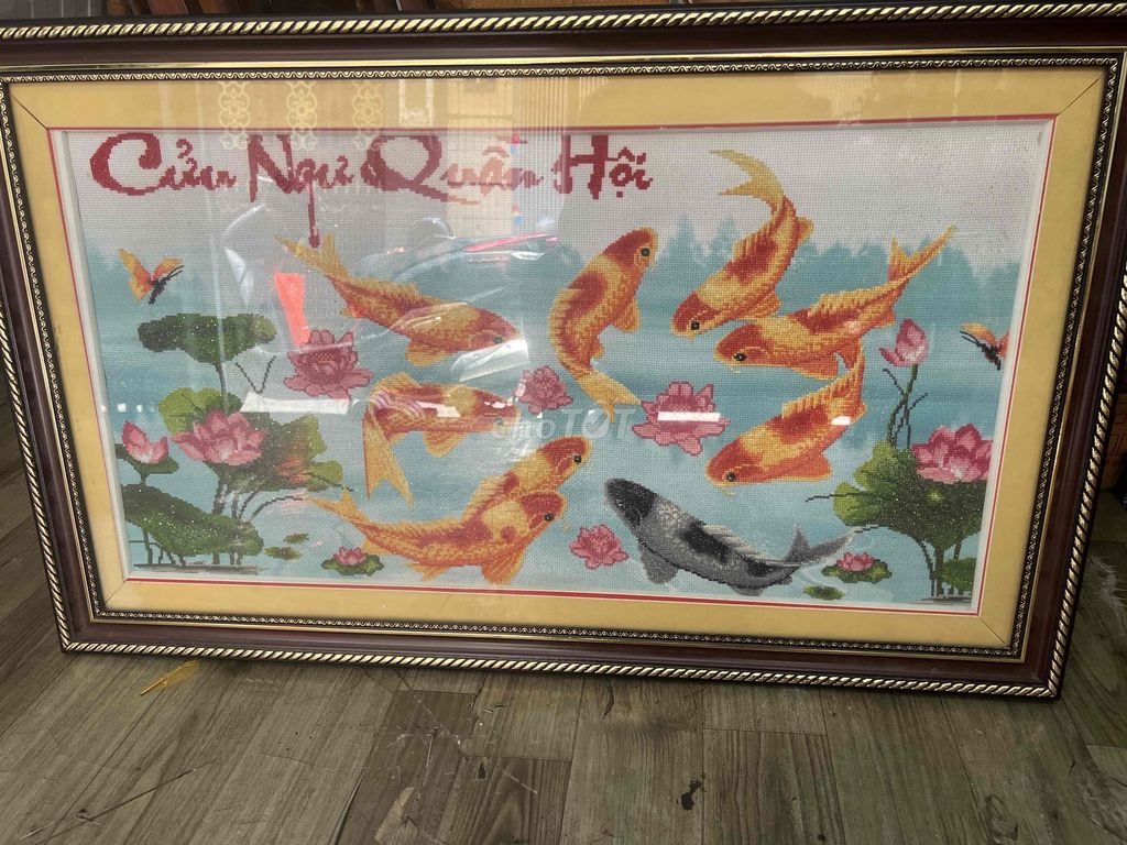Tranh thêu Cửu ngư quần hội vải chỉ thêu. Mua bán Đồ sưu tầm, đồ cổ tại Quận Tân Bình Tp Hồ Chí Minh được đăng bởi Ba He hình 1