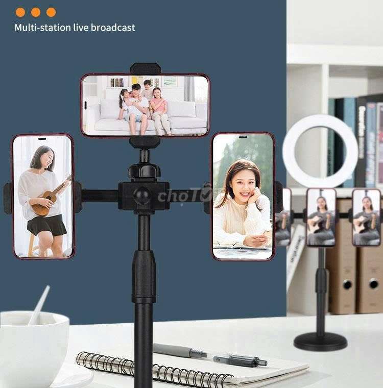 Giá đỡ livestream kèm đèn led xài được 2 điện tho