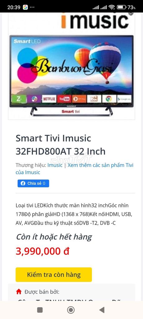 Tivi Imusic 32FHD800AT. Mua bán Tivi, Âm thanh tại Quận Bình Tân Tp Hồ Chí Minh được đăng bởi Long Chay hình 1