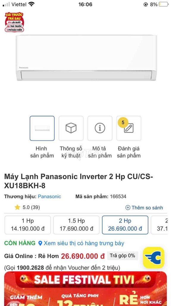 Máy lạnh Panasonic CU/CS-XU18BKH-8 2 Hp Trắng. Mua bán Máy lạnh, điều hoà tại Quận 3 Tp Hồ Chí Minh được đăng bởi Thanh Ngân hình 1