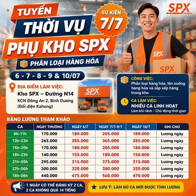 Tuyển Dụng Thời Vụ Kho SPX - KCN Đồng An 2 